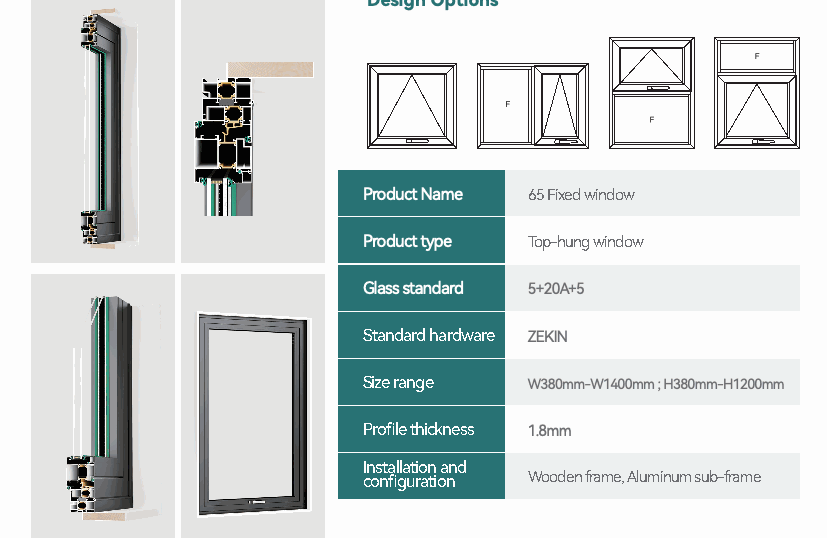 65 Top-hung Window design options and technical detail