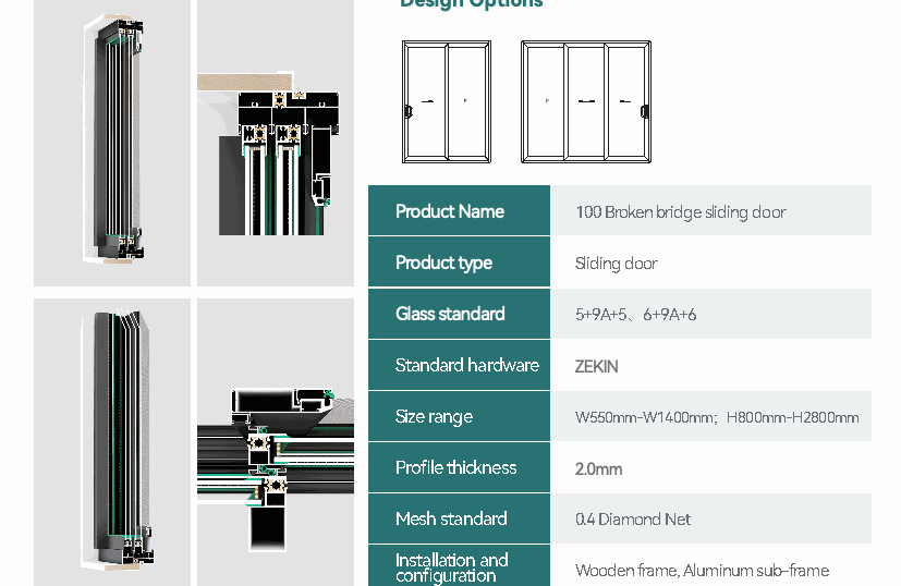 135/190 Series Sliding Door design options and technical detail