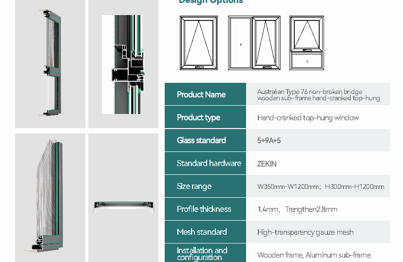 76 Awning Window design options and technical detail